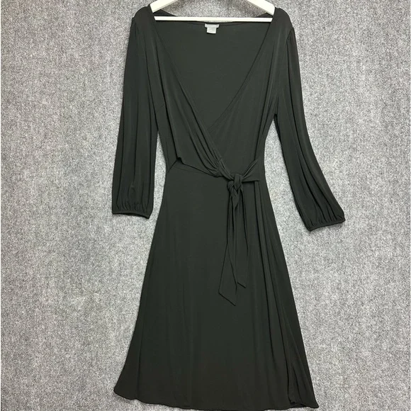 ann taylor black wrap dress Ann Taylor Black Rayon Wrap Midi Dress main image 1